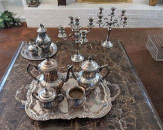 Tea sets and candleabras