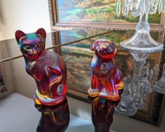 Fenton dog and cat figurines 