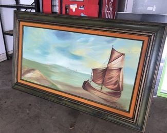 Seascape Painting on Canvas by Pearl Bowden. Nicely framed , do not know if this is original.