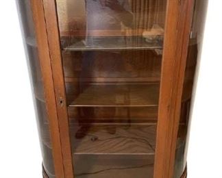 Antique Oak Display Cabinet w/Curved Glass