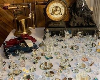 Antique Figural Clock and Crystal Figures