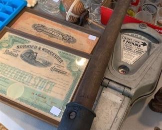 Old Parking Meter and stock certificates