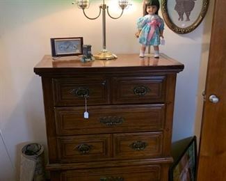 double student lamp and nice walnut chest of drawers