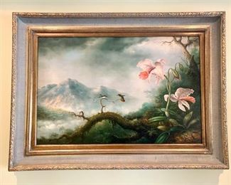 Orchid & hummingbirds painting.  45" wide X 33" high.
