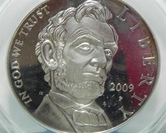 Certified 2009-P Lincoln Commemorative Silver Dollar, ANACS Grade: PR70 Deep Cameo