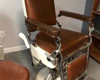 Emil J. Paidar Barber Company, Chicago, IL Barber Chair, Includes Attached Barbers Shaving Swivel Stool