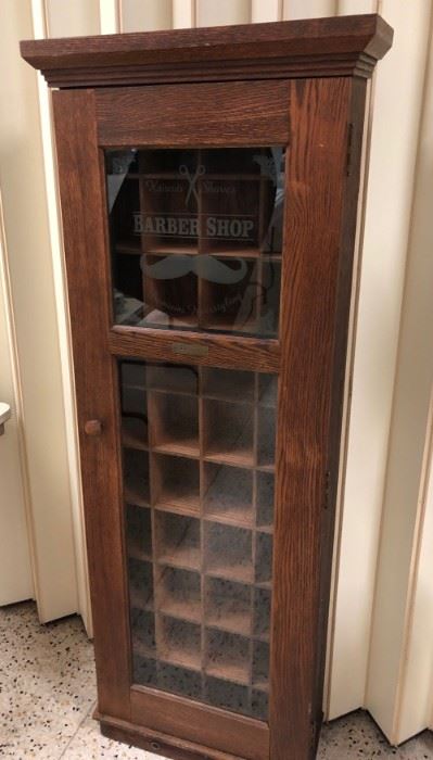 Oak Barber Shaving Mug Cabinet, P.W. Miller & Sons, Columbia, IL