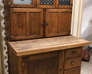 Oak Hoosier/Bakers Cabinet With Butcher Block Top