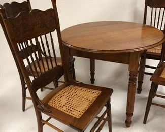 Walnut Kitchen Table, Set of 4 Pressed Back Walnut Chairs