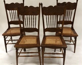 Set of 4 Walnut Pressed Back Kitchen Chairs, Caned Seats (Very Unusual in Walnut)