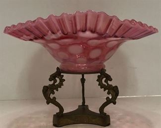 Pink Coin Spot Brides Bowl On Stand