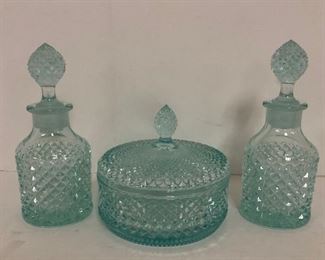 Ice Blue English Hobnail Dresser Set
