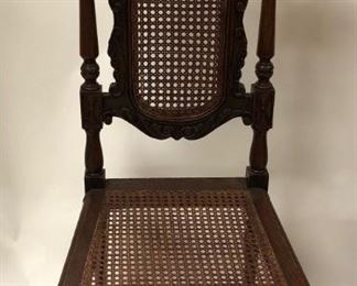 Close Up Ornate Oak Caned Seat Jacobean Chairs