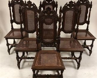 Ornate Oak Caned Seat Jacobean Chairs