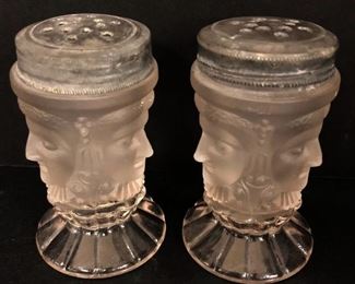 Early American Pattern Glass "Three Face" Salt & Pepper Shakers