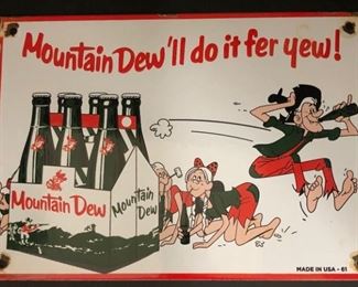 Porcelain Mountain Dew 1961 Sign
