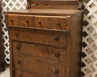 Oak Tall Chest With Mirror, Quarter Sawed Tiger Oak