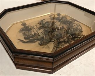 Rare Beautiful Hair Wreath in Deep Walnut Shadow Box Frame