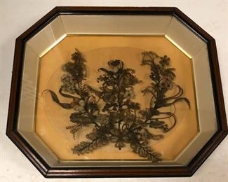 Rare Beautiful Hair Wreath in Deep Walnut Shadow Box Frame