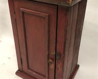 Early Wall Cupboard In Old Red Paint