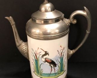 Decorated Granite & Pewter Coffee Pot