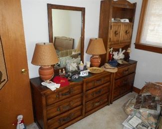 Dresser and Mirror with Leather Straps as Pulls