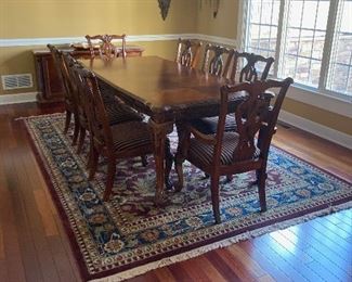 Dining Room Table w/8 Chairs, (2 Host Chairs & 6 Side Chairs), 1 Table Leaf, 8' x 11' Rug