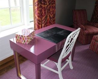 Multi-colored lacquered keepsake box $40 .  Plumb lacquered custom made desk, now $200!! She paid $3,270.