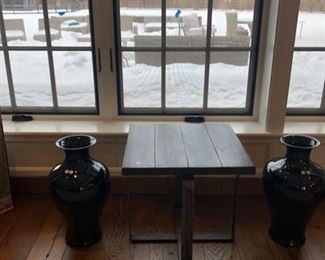 2 Tall black vases by Williamsanoma