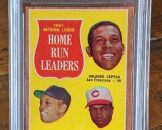 1962 Topps NL Home Run Leaders Card, Mays, Robinson, Cepeda; PSA 4
