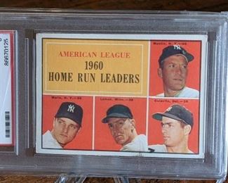 1961 Topps AL Home Run Leaders, Mantle, Maris, Lemon, etc.; PSA 8
