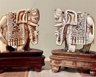 Item 387:  Elephant on Stands (elephant on right appears to be missing a leg) - 3" x 3.5": $45/pr                                                                                                  