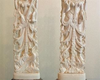Item 394:  (2) Complimentary Carved Guan-yin Statues - 9.75": $125 for pair