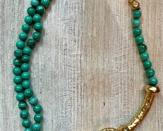Item 455:  Malachite Necklace with Gold Tone Accents: $85