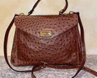 Item 457:  Vintage Italian Ostrich Handbag with Crossbody Strap:  $285