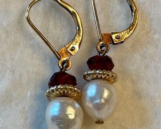 Item 462:  14K Garnet and Pearl Earrings:  $125