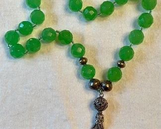 Item 474:  Sterling Necklace with Green Beads:  $85