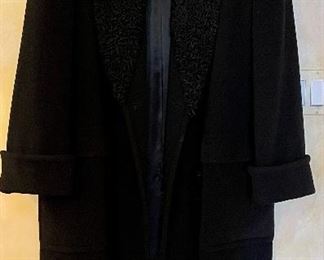 Item 501:  Valentino Boutique Men's Wool and Cashmere Coat with Black Mohair Fur Collar (size 50): $145