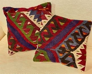 Item 536:  100% Antique Turkish Textile Hand Woven Pillows - 12" x 12": $75 for pair
