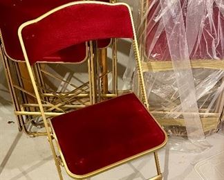 Item 542:  (12) Vintage A. Fritz and Co. Folding Chairs - red velvet and steel folding chairs: $120 for 4 Chairs or $320 for all