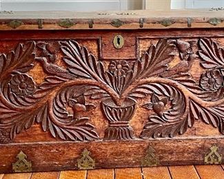Item 557:  Antique Moroccan "Mecca" Carved Chest, 41.5" wide x 20.5 tall x 18.5 deep:  $245