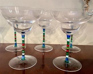 Item 574:  (5) Margarita Glasses with Painted Stems: $28