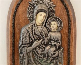 Item 2:  Christian Icon with Silver Madonna & Child - 4.75" x 6.5":  $135