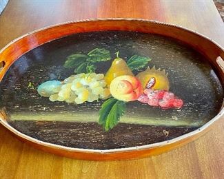 Item 66:  Vintage Hand Painted Fruit Motif Tray - 18.5" x 2":  $45