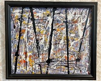 Item 119:  Abstract Oil on Canvas - Pollock Style - 27.25" x 23.25":  $245