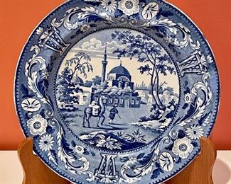 Item 161:  Antique Staffordshire Blue Transferware Pearlware Plate, "Tchiurluk" from the Ottoman Empire series - 10": $32