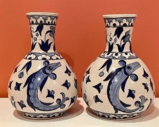 Item 171:  (2) Vases with Fish Motif - 2.5" x 8":  $28