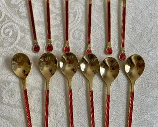 Item 194:  (12) Gold Wash and Enamel Espresso Spoons, Japan:  $14