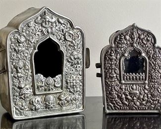 Item 195:  Antique Tibetan Gao or Prayer Box (left) - 4" x 5.5":  $145                                                                   
Item 196:  Tibetan Prayer Box (right) - 3" x 4.5":  $125