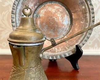 Item 210:  Turkish Brass Coffee Pot and Bowl:  $42